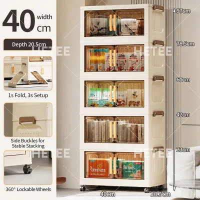 HETEE Foldable Storage Cabinet with Wheels Stackable Large Capacity Durabox Organizer for Home Kitchen Clothes & Toys
