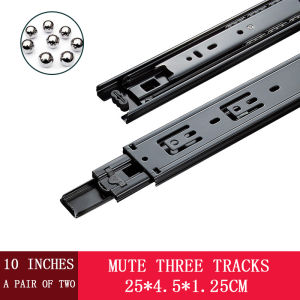 (1 pair) Black Soft Close Drawer Guide Full Extension Steel Drawer Slide Rail Three-section Guide Heavy Drawer Slider