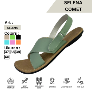 Selena Comet Sandal Wanita Flat Slip On Anti Licin Motif Pastel Sol Karet Teplek