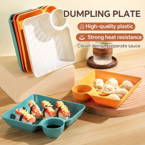 Ellebreen Dumpling Plate With Sauce Separator Creative Tableware Kitchen Dishes Square Tray Serving Plates 1Pc