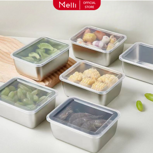 Set 3 Hộp Đựng Bảo Quản Thực Phẩm MELLI Chất Liệu Inox 304 Kèm Nắp Nhựa Hộp Đựng Bảo Quản Thực Phẩm Tủ Lạnh Đảm Bảo An Toàn Sức Khỏe