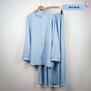 Plus Size (2XL-5XL) Premium Como Silk Crepe Full Button Kemeja Set Kain Muslimah (4983)
