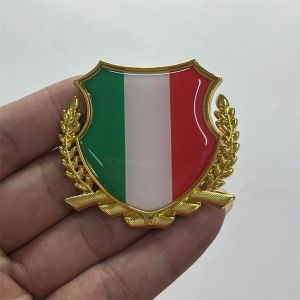 Miếng dán logo kim loại huy hiệu viền bông lúa hình lá cờ nước Ý - ITALY – dán trang trí ôtô xe máy laptop