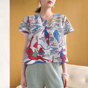 Summer New Miyake Fashion Versatile Graffiti Printed Short sleeved Top T-shirt