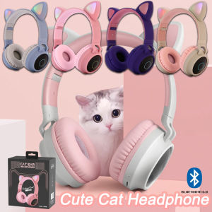 Wireless Headset Cat Ear LED Light Earphone Music Headphones Girl Daughter Bluetooth Headphone for Girls Support TF Card
