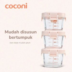 COCONI Baby Food Glass Container 3 Pcs x 160ml | Wadah Penyimpanan Makan Kaca Anak MPASI Kedap Udara
