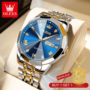OLEVS watches for men sale original 2024 new waterproof luxury stainless steel double calendar luminous business quartz mens watch