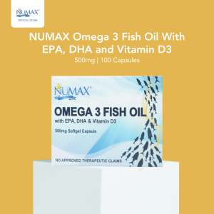 NUMAX Omega 3 Fish Oil with EPA DHA & Vitamin D3 (500mg.Softgel Capsule)- FDA APPROVED