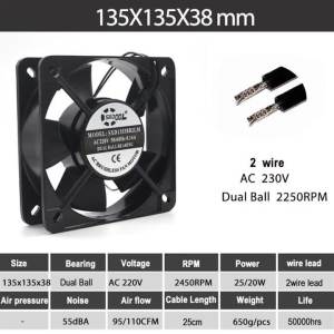 135mm Cabinets Cooling Case Fan AC 230V 135x135x38mm Dual Ball Bearing  AC 220V 240V Computer Case Cooling Fan