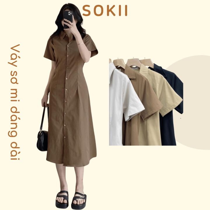 Mua Váy sơ mi thắt eo dáng dài suông phong cách Hàn Quốc, Đầm sơ mi dáng dài  chất linen mềm ARCTICHUNTER Ah61 - L tại Hai Fashion | Tiki