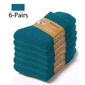 6 Pairs Winter Wool Socks Male Mens Socks Super Thicker Solid Socks Merino Plush Womens Socks Against Cold Snow Terry Socks