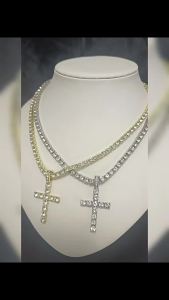 China Shipping [2025] New Factory European and American Hot Style Hip-Hop Necklace Cross Pendant Matching 4MM Tennis Chain Trendy Mens Unique Accessories 042