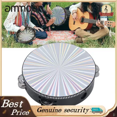 ammoon Fesjoy Radiant Reflective Clear Sound Bell Drum for Parties and Concerts Birch Wood Tambourine for Dancing and Music Classes (10 Inch)