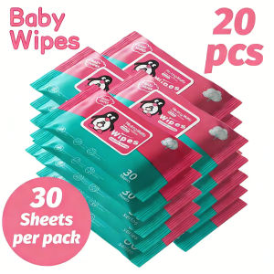 20 packs * 30 wipes portable pack of fragrance-free alcohol-free baby wipes disposable pure cotton gentle wipes
