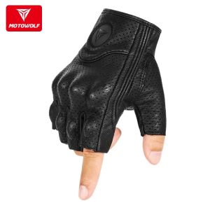 SltcrPasion Half Finger Riding Motorcycle Gloves For Men Women Sheepskin Leather Racing Motorcycle Cycling Summer Fingerless Gloves Tactical Retro Anti Slip Wrist Adjustable