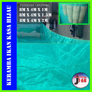 J841 - PROMO Super Keramba Ikan waring jaring kasa hijau siap pakai di jahit double jahitan ukuran 8x4x1