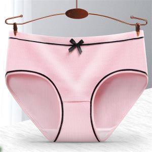 【6PCS】Seluar Dalam Kapas Berusuk Bernafas Briefs Lembut Mesra Kulit Pakaian Dalam Kenyal Knickers Selesa CD Perincian Reben Comel Lingerie Harian Base Pinggang Tengah Comfort Intimates