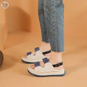 Sandal Gunung Wanita Wedges 5cm Tali Glitter Slingback – Sandal Casual PU Terbaru Size 36-40