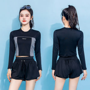 Bộ đồ bơi nữ BKN-19 gồm quần đùi 2 lớp và áo tay dài có mút ngực vải mỏng mát co giãn tốt