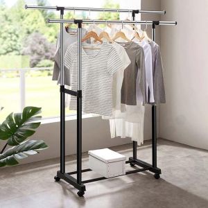 Gantungan Pakaian Double - Hitam Stand Hanger Gantungan Baju Berdiri Clothes Organizer