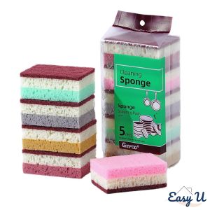 (5pcs/Pack) Three-Layer Dishwashing Cleaning Sponge Pads | Scouring Pad Porous Sponge Span Pencuci Pinggan 清洁洗碗海棉