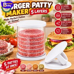 BERMA BEBA Burger Patty Press Manual Non Stick Round Meat Mold with Storage Bucket Separators for BBQ