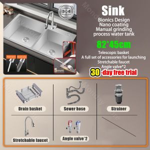 🔥10-day free trial🔥 kitchen sink 304 stainless steel Thickness 5MM Stainless Steel Sink Single/Double Slot heavy duty Anti-rust antibacterial complete set wash basin Vegetable Sink Stainless for Kitchen Household high quality Sink (Free Basket&Faucet)