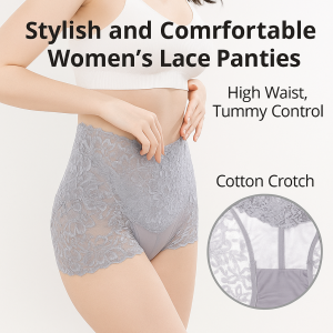 Underwear lace high waist solid color skin-friendly graphene antibacterial