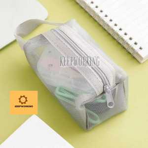 KW Portable Square Mesh Storage Bag Mesh Makeup Bag with Zipper