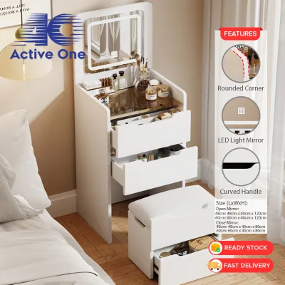 ActiveOne Dressing Table Set With LED Light Makeup Table Mirror Drawer Cabinet Storage Stool Vanity Table Cosmetic Table - Fulfilled by ACTIVEONE