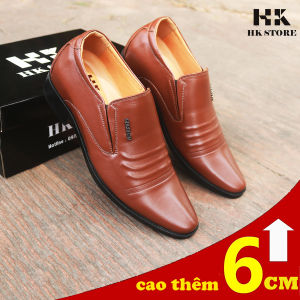 Giày tây nam da bò thật 100% tăng chiều cao 6cm - kiểu dáng lịch sự có điểm nhấn hạn chế bị nhăn da (dd03)