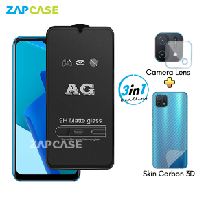 Oppo A16e A16k PAKET 3in1 Tempered Glass Anti Glare Free Camera Lens dan Skin Carbonn