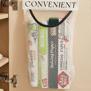 ที่จัดระเบียบถุงใส่ขยะที่ใส่ถุงใส่ขยะทนทานต่อการฉีกขาดที่ใส่ถุงใส่ของอเนกประสงค์กระเป๋าเก็บของตาข่ายรูปตัวยูที่จับถุงช้อปปิ้งเรียบตู้ถุงขยะสำหรับห้องครัวห้องนอน
