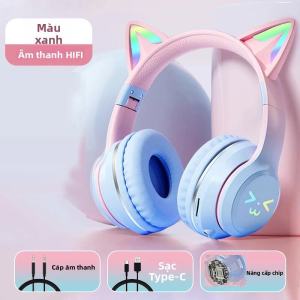 256 Wireless Bluetooth Headset Cute Cat Ear Color Switching Gaming Headset With Mic Support TF Card Noise Canceling In-Ear Headphones22