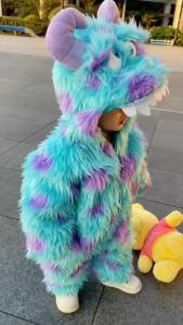 Cute Sully Monster Costume For Kids Halloween Kawaii Outfit Baby Boy Girl Winter Cosplay Clothes Warm Soft Romper Blue Suit