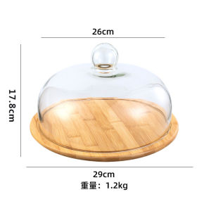 Tempat Kue Round Wooden Cake Stand with Glass Cover Cake Display Cake Plate Large