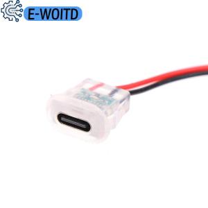 E-WOITD  2pin USB Type C Input Type Charging Socket With LED Lights Plate Waterproof USB-C Power Port TYPE-C Female Connector Jack