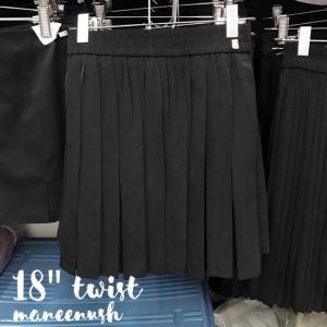 Maneenush กระโปรงพลีท สีดำ ยาว 18" 20"(ไม่มีกระเป๋า) Free Size/XL จีบเล็ก/ทวิส