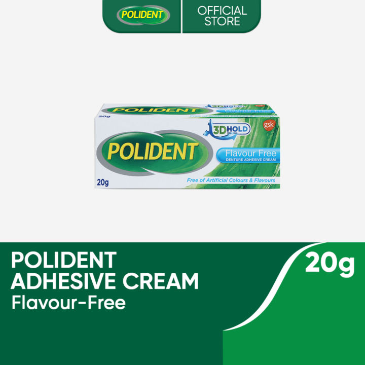 Polident Denture Adhesive Cream FlavorFree 20g up to 12hr Strong