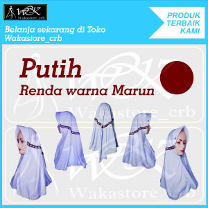 Kerudung sekolah anak hijab sekolah putih renda warna marun tk sd smp sma dewasa serut renda samping warna marun