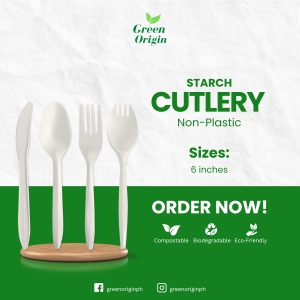 Starch Spoon Fork Knife (Small 6") 100pcs Cutlery per pack Very Durable Odorless Non-Plastic Disposable and Eco-Friendly