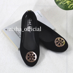 Sepatu Flat Shoes Flatshoes Wanita Cewek Terbaru Karet Empuk Anti Licin Blackpanda Black Panda