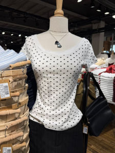 Polka Dot White Slim T-shirt Woman Slash Neck Short Raglan Sleeve Cotton Tee Shirts Female Casual Sweet Preppy Style Tshirts New2026