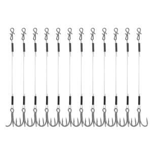 12Pcs Hook for Jig Head 6/8/10cm Quick Snap Trailer Treble Hook 40lbs Fluorocarbon Fishing Line Fishing Tackle