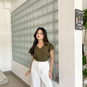 Baju Crop Wanita Atasan Lengan Pendek Crinkle Airflow Anti Lecek Korean Style Kekinian Terbaru Ootd Unna Top by Clashe