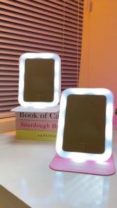 Gương Trang Điểm LED Nắp Gập bằng da PU gấp gọn tiện lợi gương để bàn 3 chế độ sáng