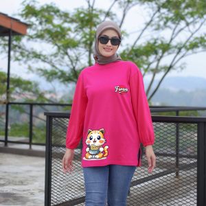 Forever Cloth Kaos Oversize Lengan Panjang Kerut Motif Kartun Bahan Cotton Combed 24s