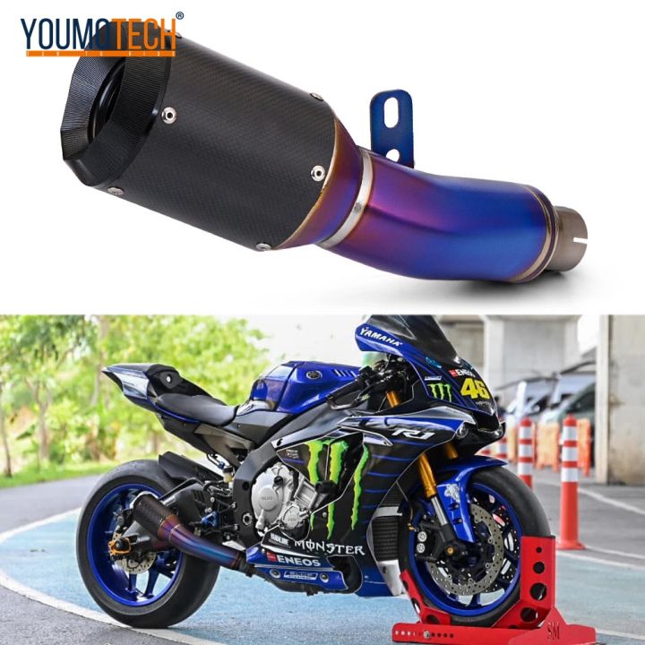 ไทเทเนียมอัลลอยด์สำหรับรถจักรยานยนต์ยามาฮ่า R6 YZF-R6 2017-2021ท่อไอเสียท่อไอเสียคาร์บอนไฟเบอร์การแข่งขันความเร็วท่อไอเสียเชื่อมท่อคอแบบเลื่อน YZF-R6