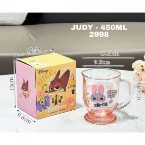 💖Ready Stocks💖Zootopia 450ml Transparent Glass Mug with Handle  Large Capacity Coffee Tea Milk Cup  2 Designs
