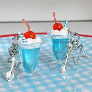 ROOMH 3D Simulation Ice Cream Key Chain Anti-lost With Star Phone Strap Y2K Accessory Pendant Cherry Cream Cup Books Camera